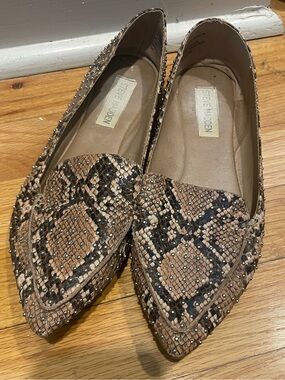 Steve Madden Pointed Snake-Print Studded Flats in Brown and Black